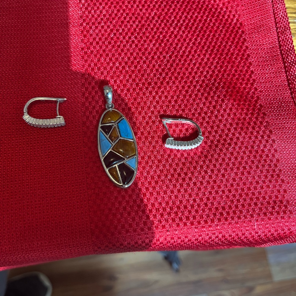 Silver and Brown Geometric Brooch